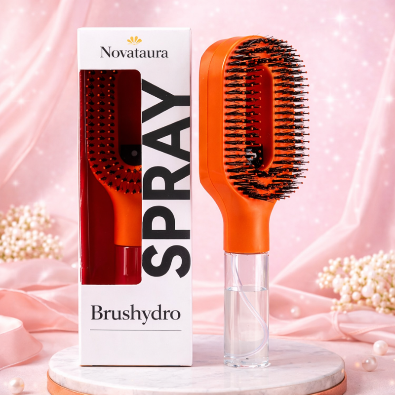 Brushydro Orange: Brosse Vaporisateur 2-en-1 – Démêle & Hydrate